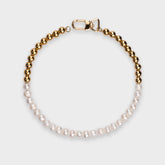 10MM BEAD & FRESHWATER PEARL NECKLACE - GOLD